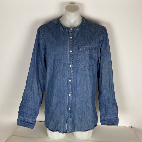 Stüssy Grandad Denim Shirt Long Sleeve Mens Size XL Blue